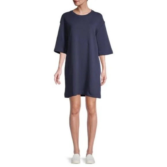 ATM Anthony Thomas Melillo Navy Cotton Round Nneck Short Sleeve Dress Size L - Picture 1 of 7